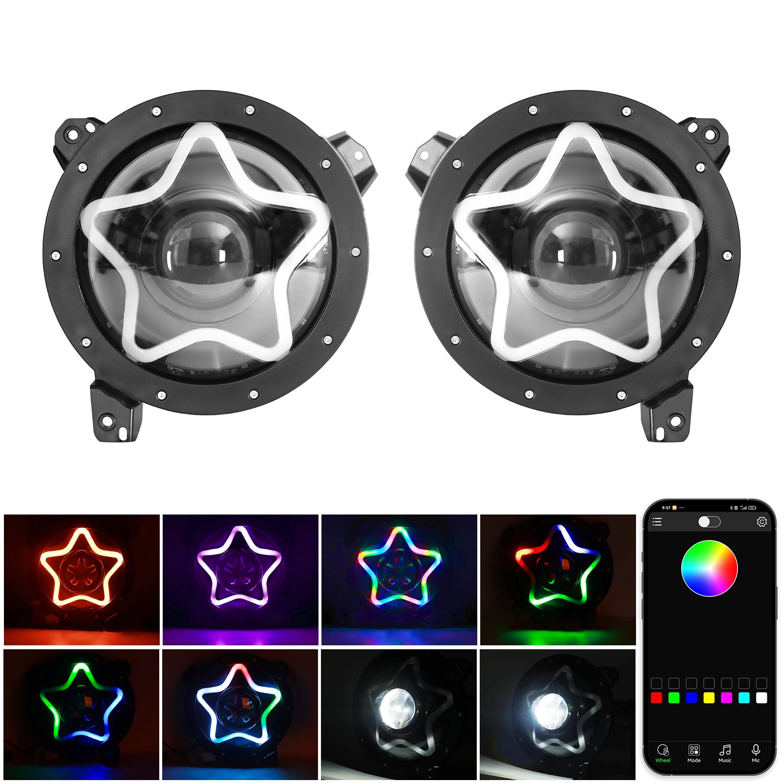 Newest Star Style 9 Inch RGB LED Headlights With Amber Turn Signals For 2018-Later Jeep Wrangler JL And Gladiator JT