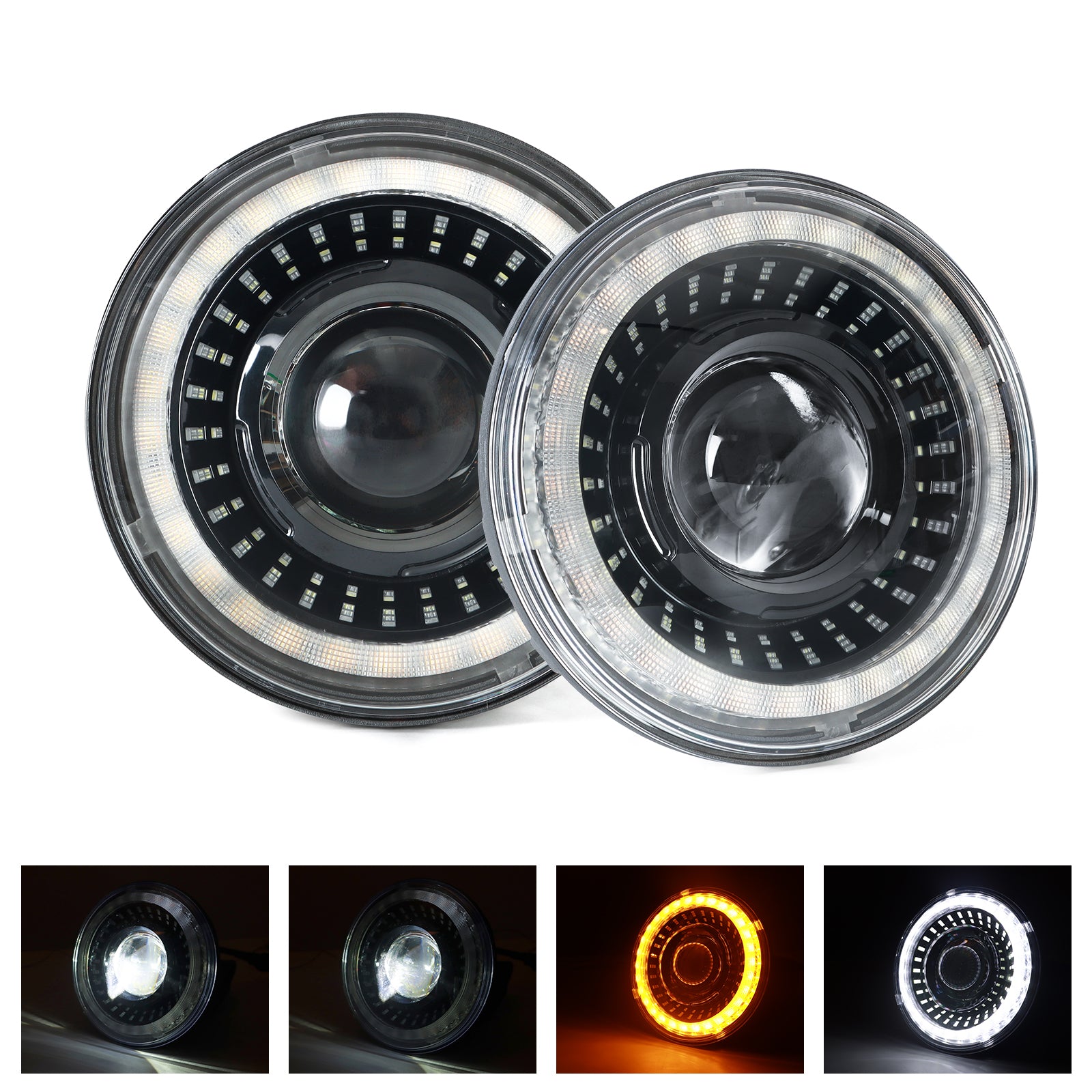7 Inch LED Headlights for JK JKU TJ LJ, Round LED Headlights with DRL High Low Beam and turn signal compatible with Wrangler JK TJ LJ 2PCS With H4 H13 Adapter
