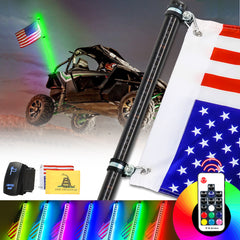 3ft LED Whip Blue Lights Waterproof Flag Pole Safety Antenna with Flag for Can Am Maverick X3 Sand Dune Buggy UTV ATV 2020 Polaris RZR XP 4X4 Offroad Truck 4 Wheels - 1PCS